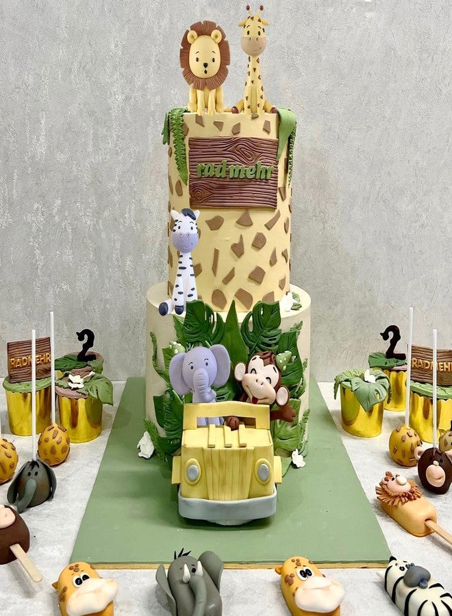 LEFUBABY Safari Animal Cake Toppers Jungle Wild Cake Decorations with Lion Giraffe Elephant Zebra for Wild Animals Themed Birthday Cake Decorations - Image 4
